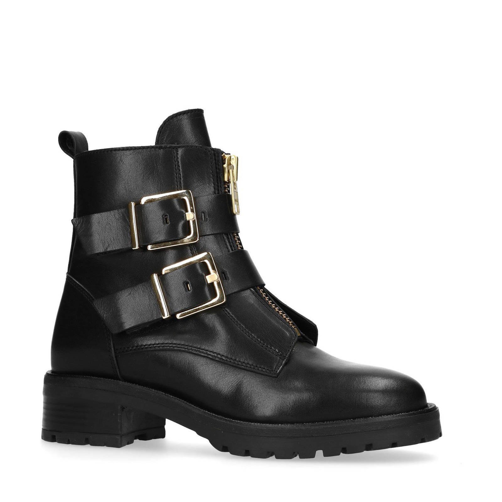 Sacha leren bikerboots zwart