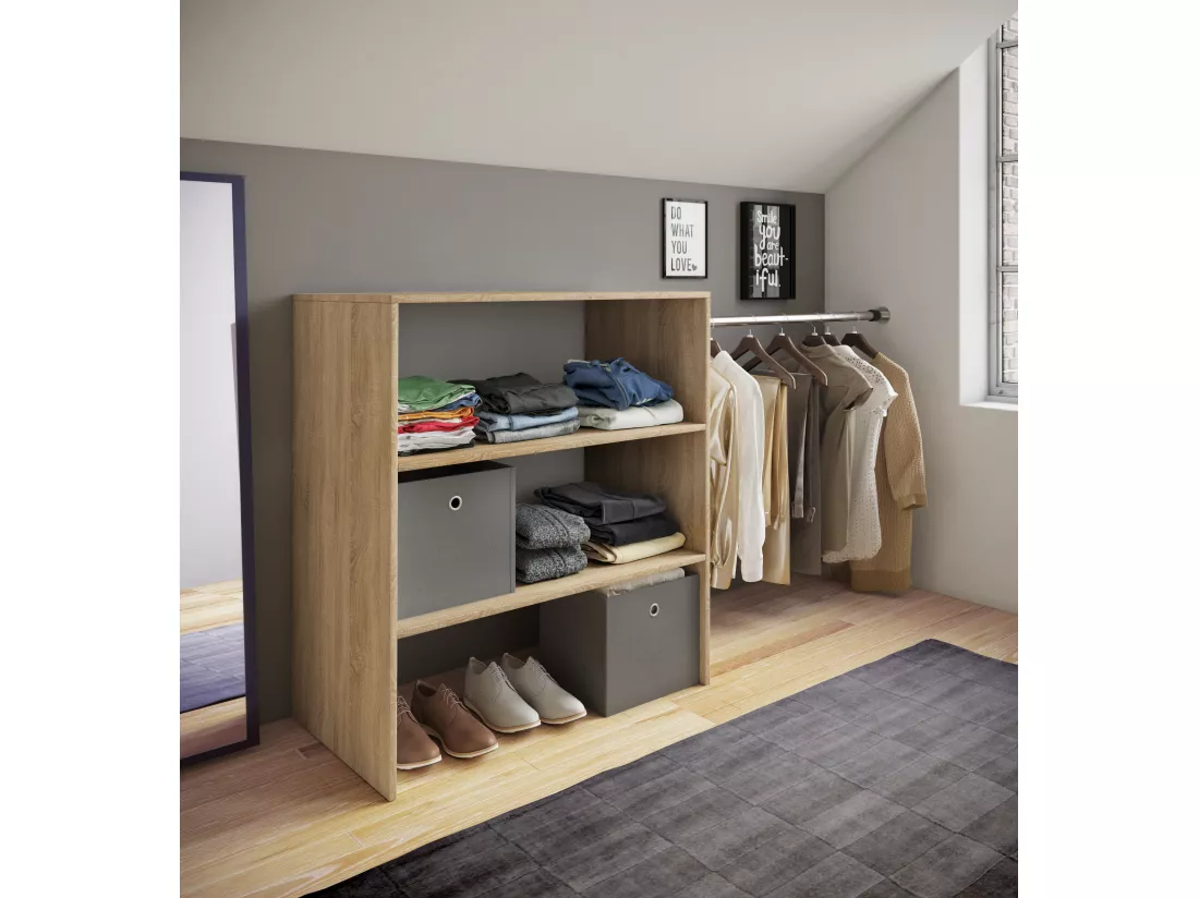 VCM Bois Armoire ouverte dressing penderie pentes de toit étagère Dacho ll (Chêne Sonoma)