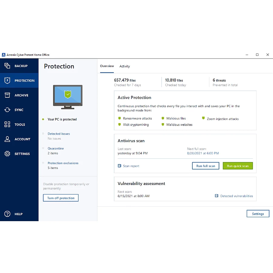 Acronis Cyber Protect Home Office Advanced 2023 - 500 Go - Licence 1 an - 5 PC/Mac + nombre illimité de terminaux mobiles - A télécharger