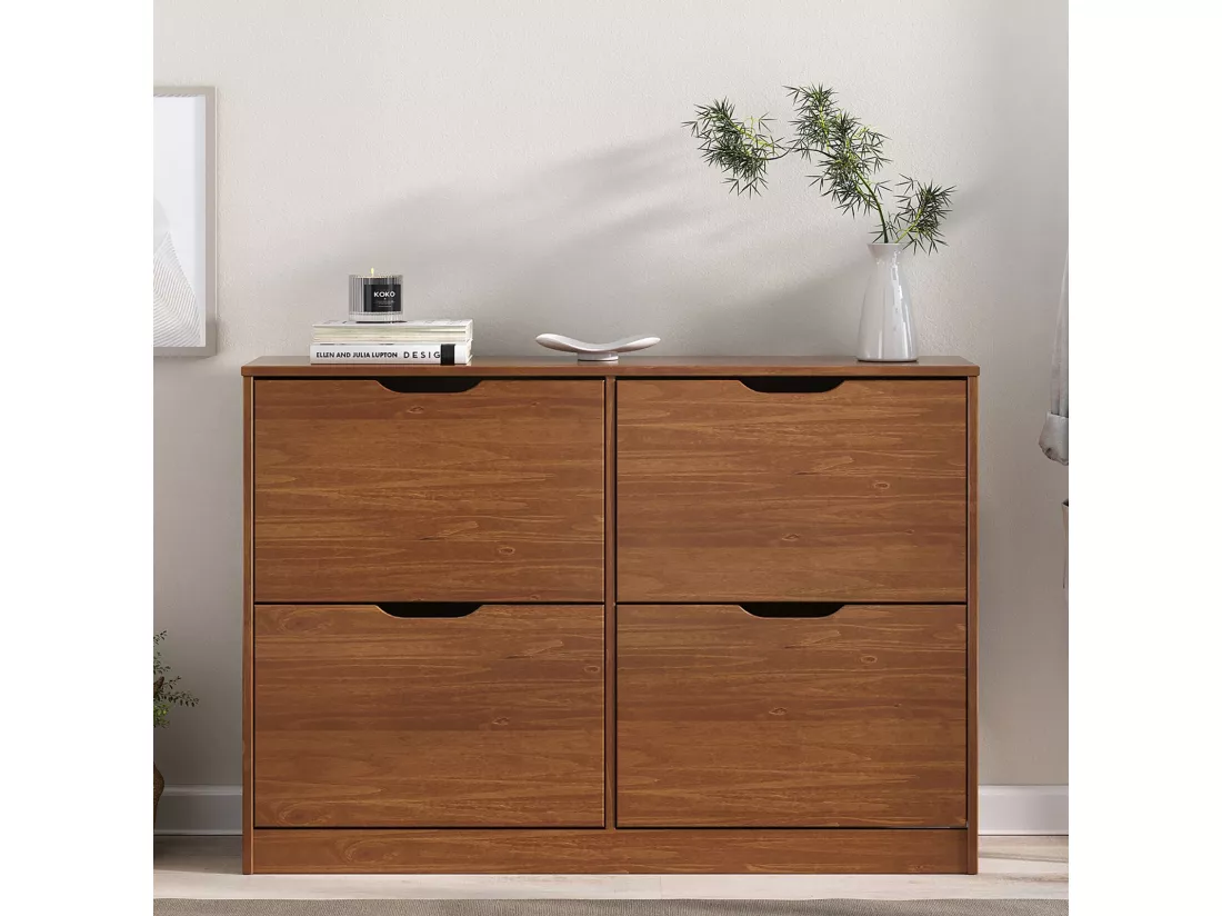 Meubles à chaussures BASIL Armoire avec 4 abattants, en Pin massif, Coloris châtaignier