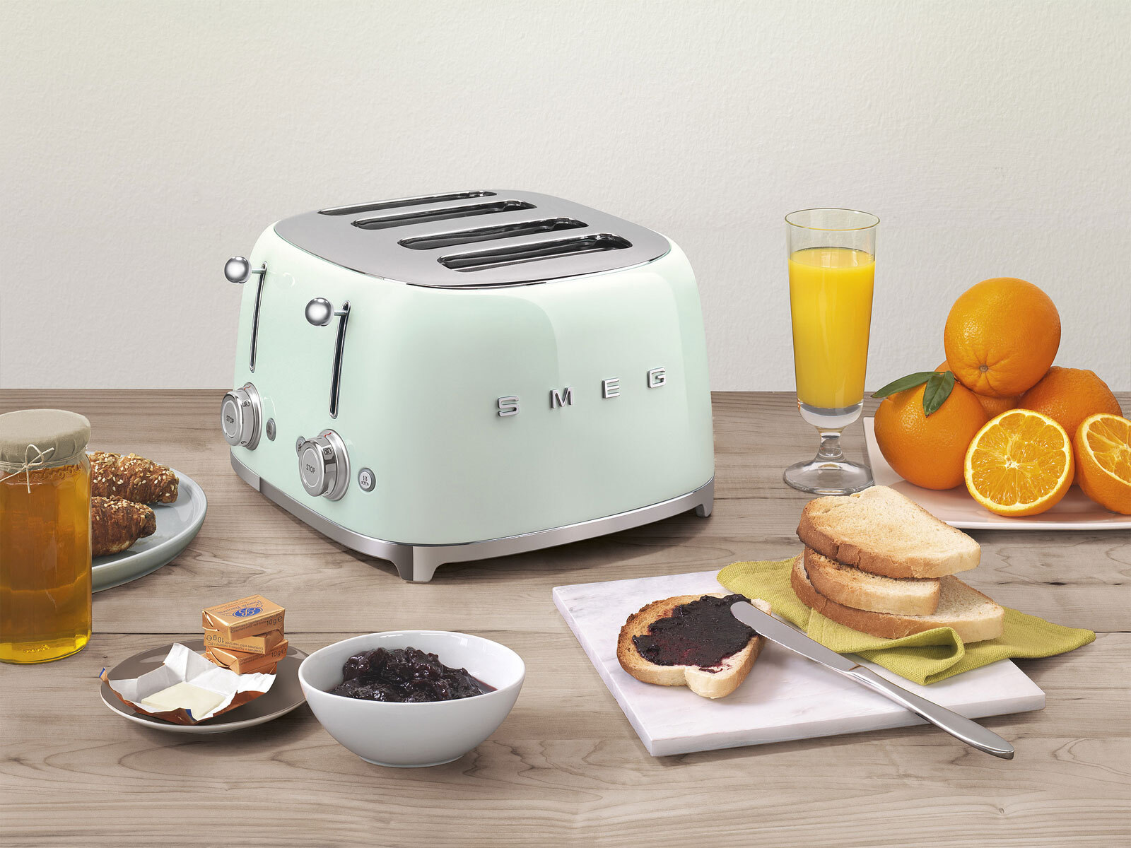 SMEG Toaster 4-Schlitz Retro Pastellgrün