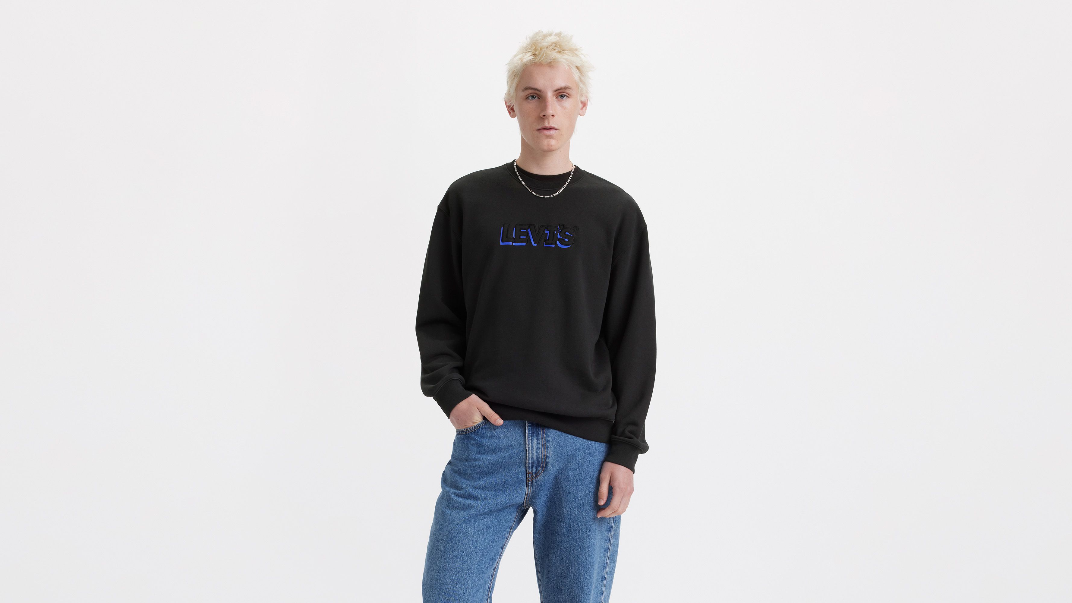 Sweat-shirt col rond graphique Relaxed - Headline Logo Crew Caviar - Noir