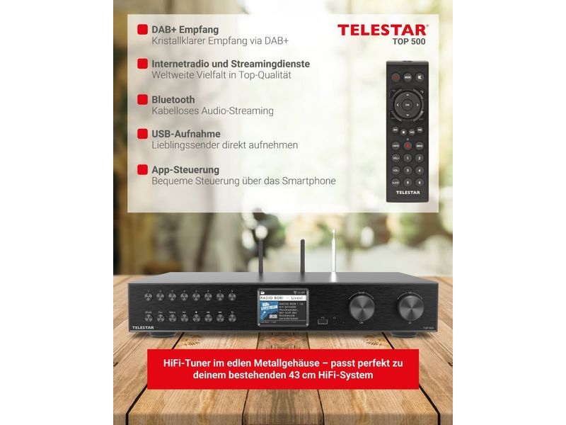 Telestar Netzwerk-Audioplayer TOP 500 Schwarz HiFi-Tuner mit DAB /FM und Internetradio