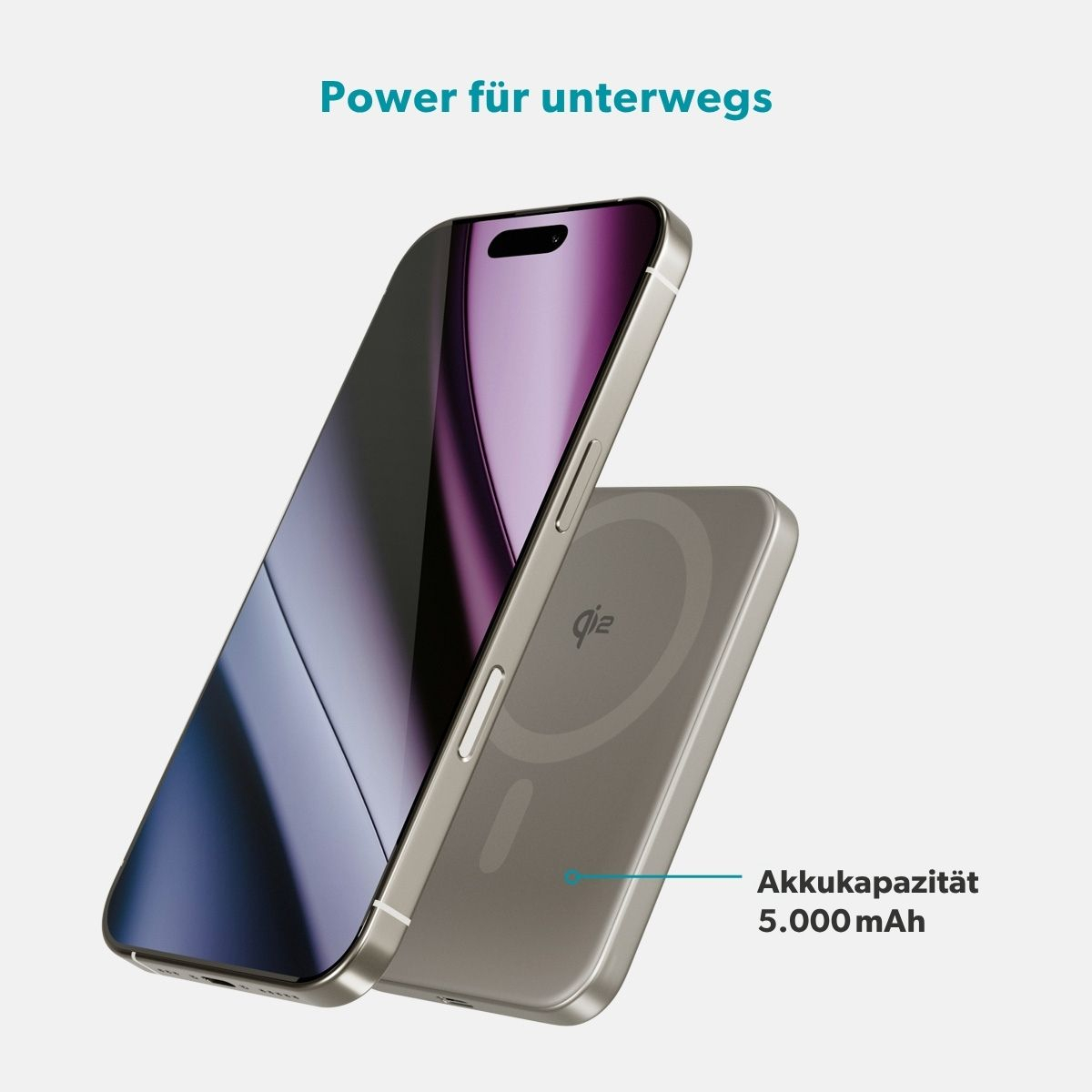 (15W) 5000mAh Alu Mag  EM51 Powerbank USB C Ladegerät Slim MagSafe UltraPack Qi2 Wireless Charger PD (9915112100086) - Titan