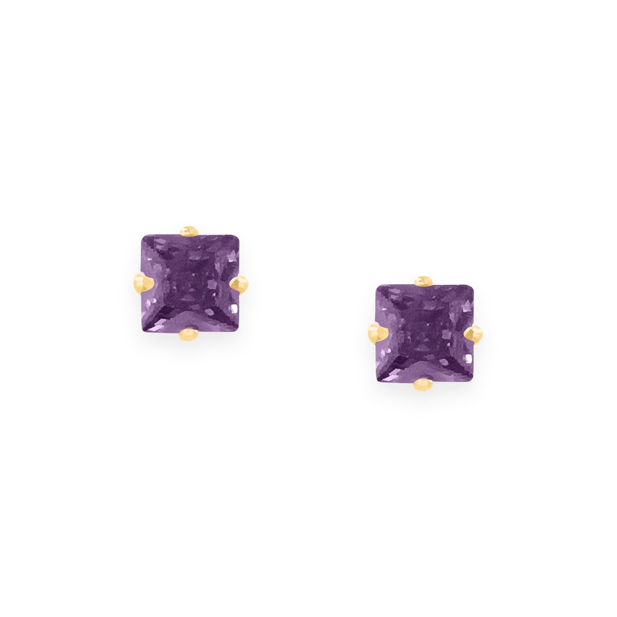 Boucles d'oreilles en acier doré avec Oxyde de Zirconium carré teinté violet