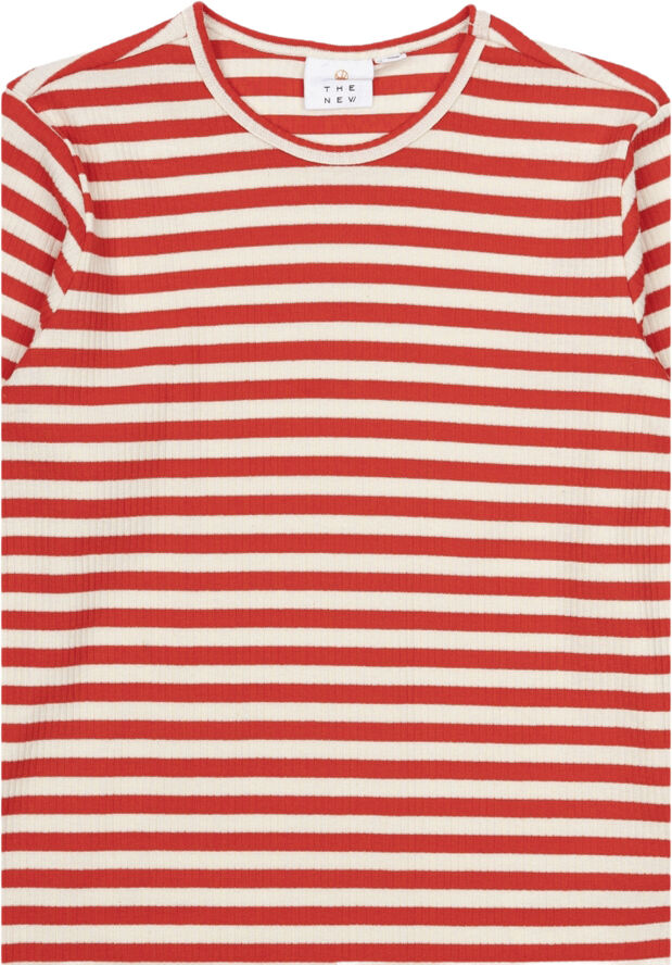 The New TNMoore Uni L_S Rib Tee Poppy red striped