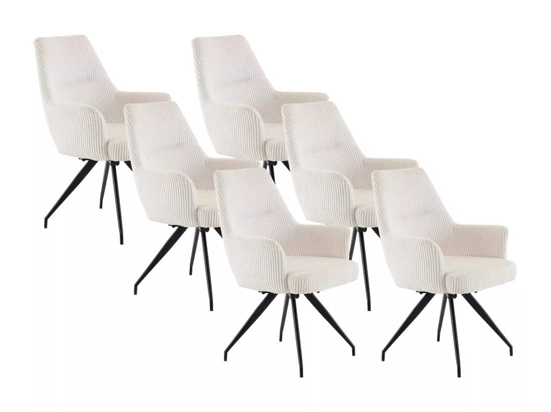Lot de 6 chaises pivotantes avec accoudoirs en velours côtelé et métal noir - Crème - VASKIA