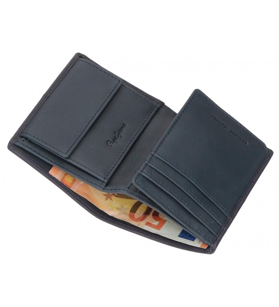 Carteira vertical de couro Pepe Jeans Cracker azul marinho