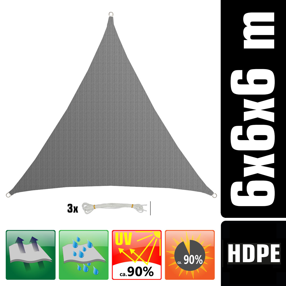 AMANKA 6 x 6 x 6 meter HDPE schaduwdoek - Grey