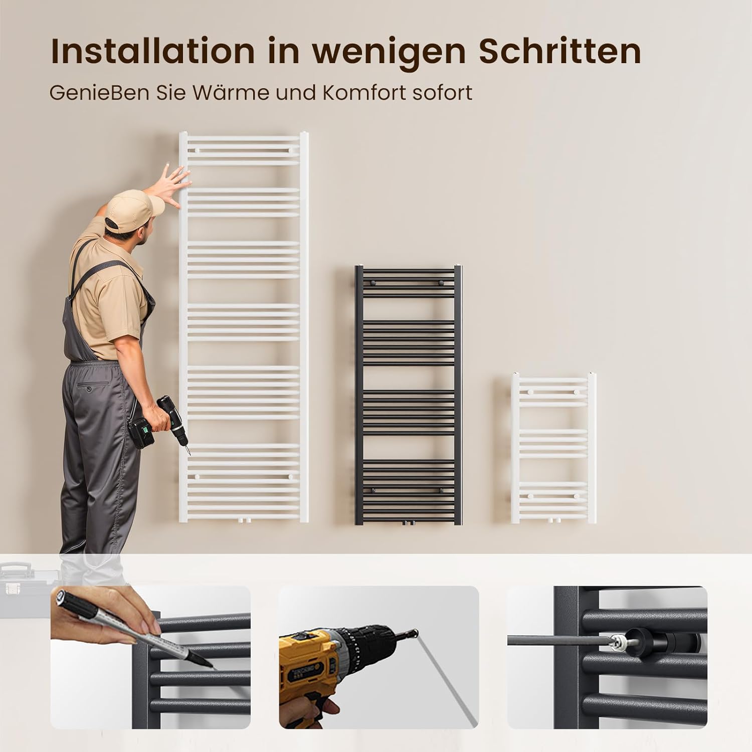 Heilmetz Anthrazit BadHeizkörper 50 x 180 cm Handtuchtrockner Bad-Heizkörper Handtuchheizkörper Mittelanschluss Heizung 739 Watt Leistung Handtuchwärmer