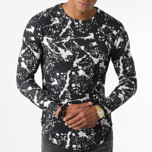Tee Shirt Manches Longues Oversize D7114 Noir Blanc