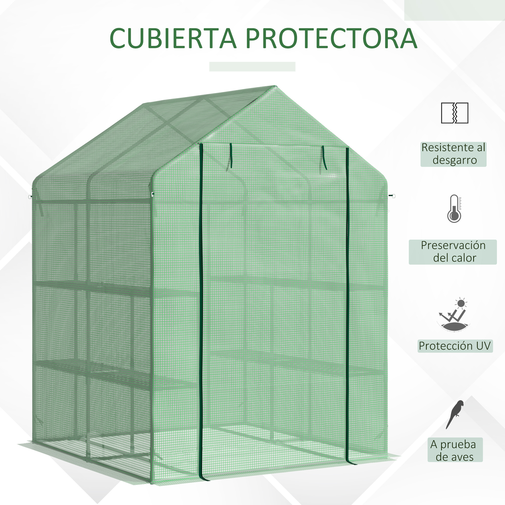 Estufa de jardim Outsunny de aço com 2 níveis, 4 prateleiras e porta de enrolar para cultivo de plantas, vasos e flores, 143x138x190 cm, verde