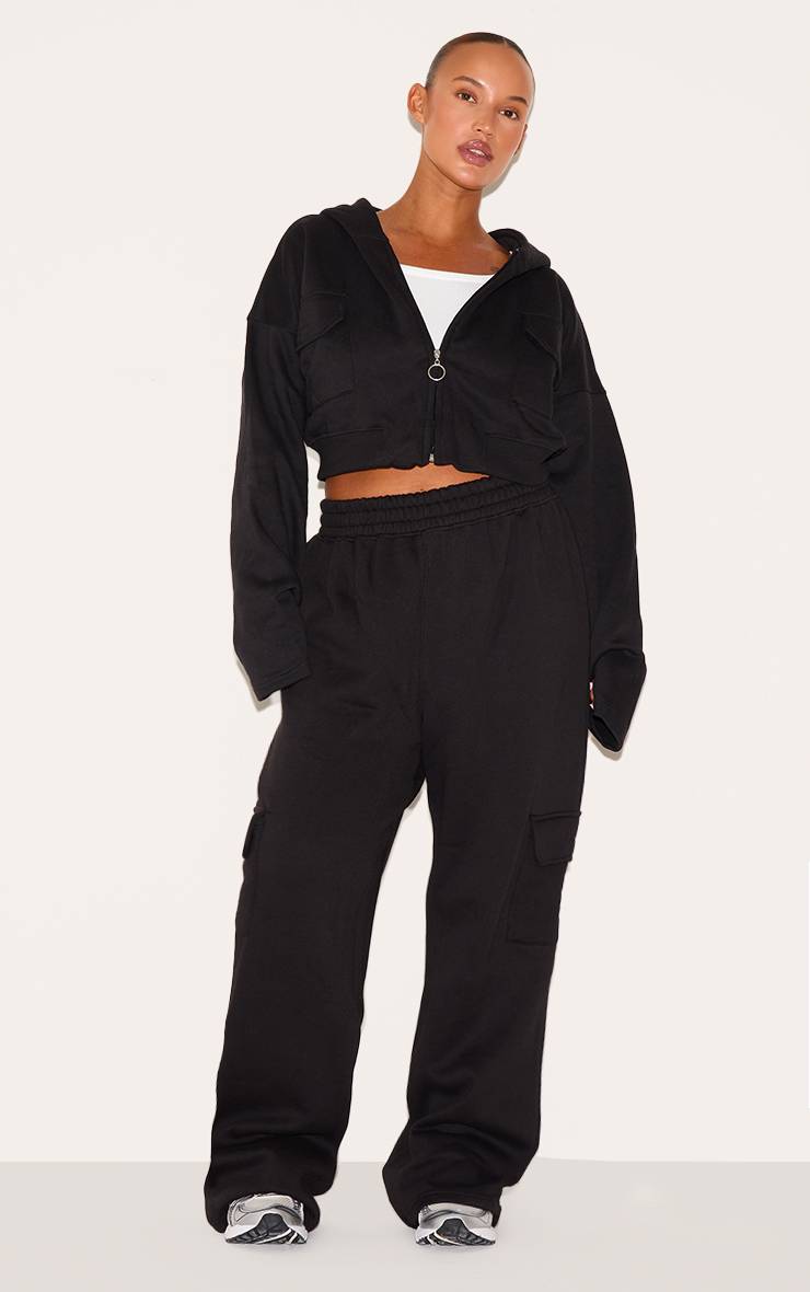 Noir Joggers Grande Taille À Jambes Larges Avec Poches Cargo