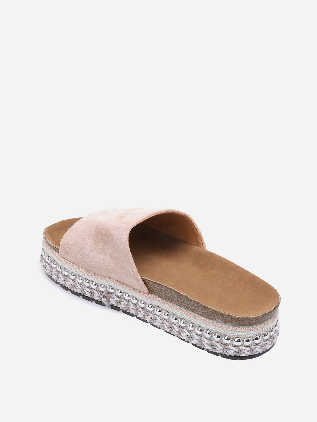 Mules à semelles cloutées et à motifs ethniques- Beige