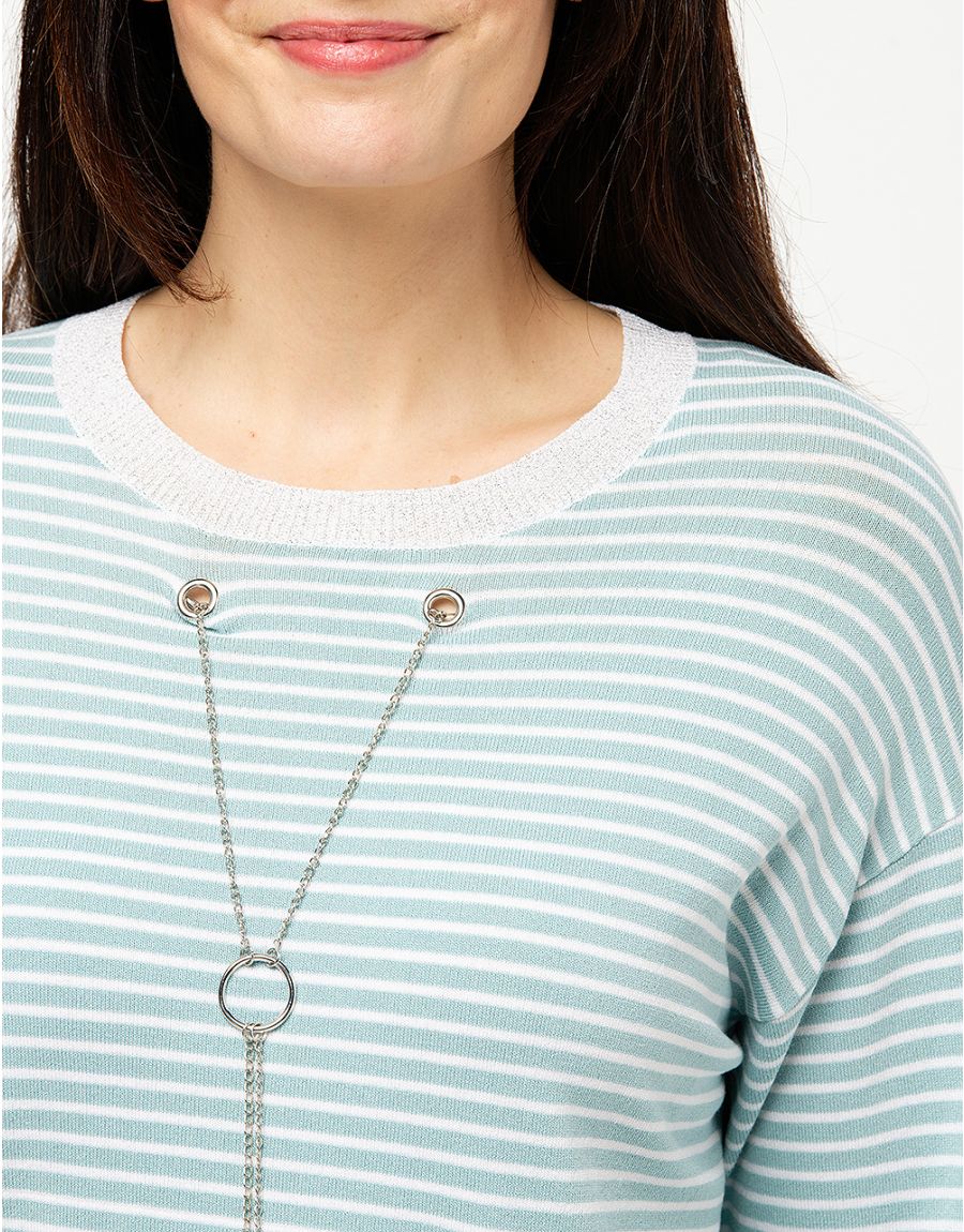 Pull rayures vert d'eau