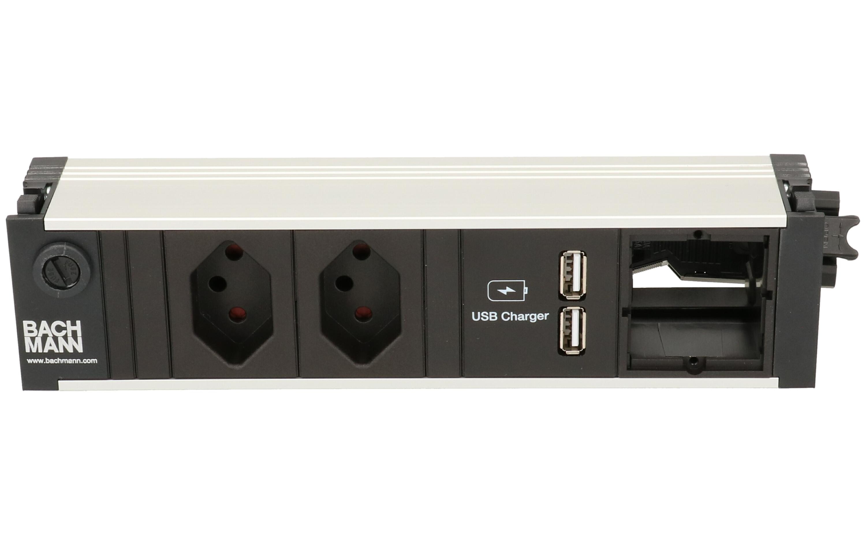 Einbausteckerleiste CONI 2x T13, 1x USB, 1x ABD<br>Einbausteckerleiste, Schwarz