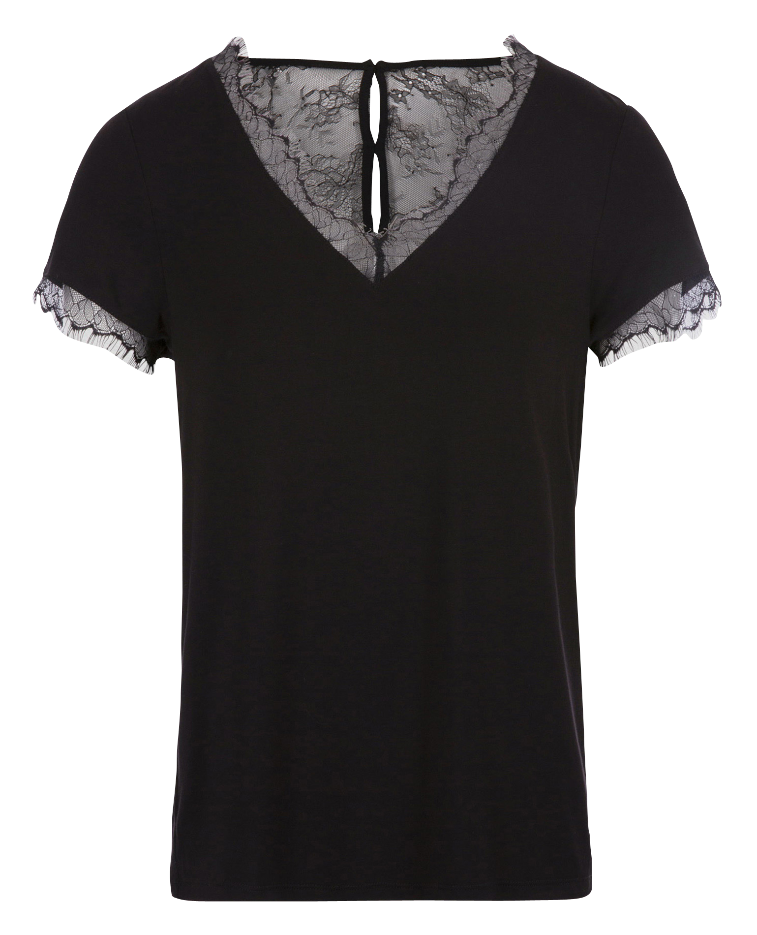 DMINOL.N - Tee-shirt col V avec empiècements dentelle | Noir