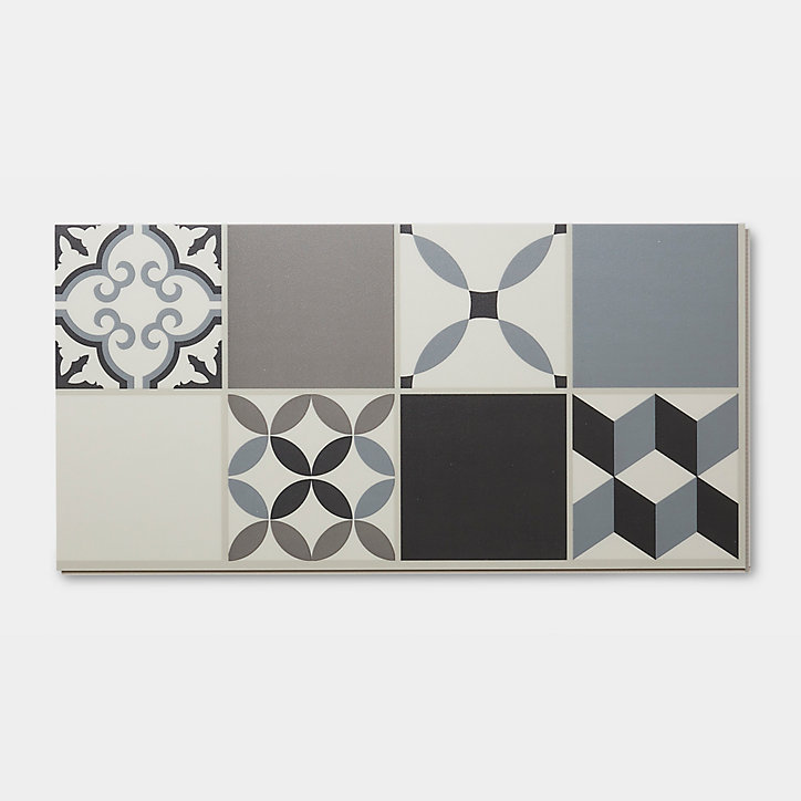 Dalle PVC clipsable Jazy Carreaux de ciment gris 30 x 60 cm GoodHome (vendue au carton)