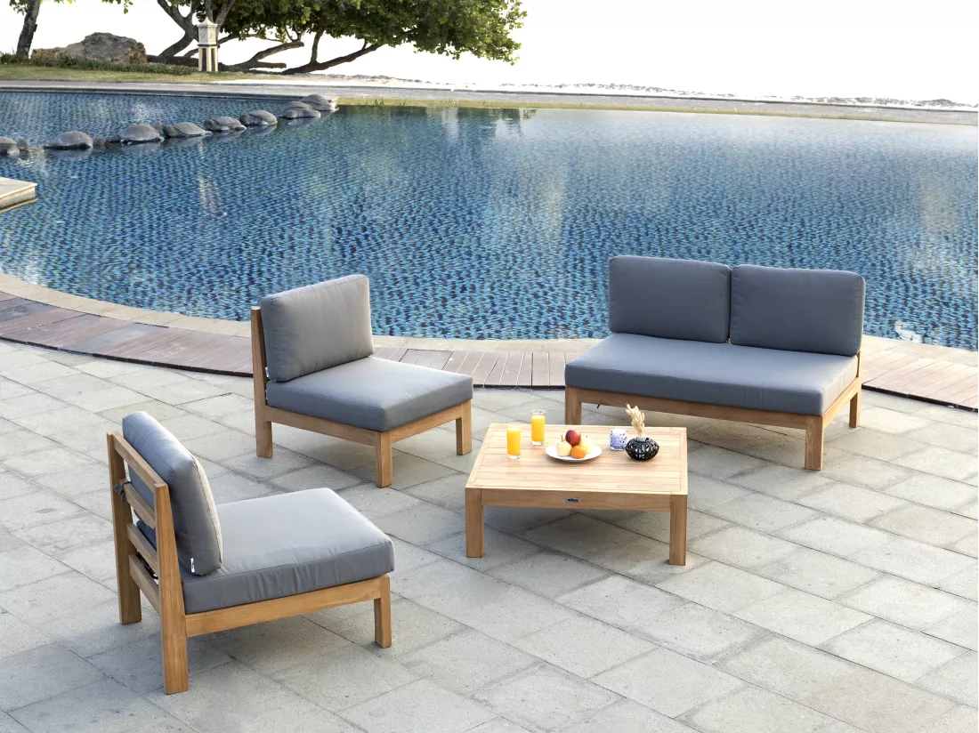 Table basse de jardin carrée en teck L.94 cm - Naturel clair - SUMINI de MYLIA