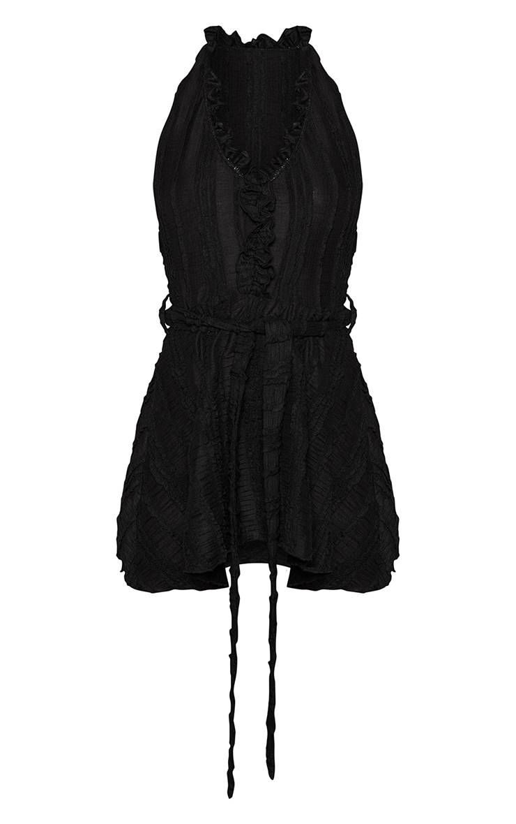 Noir Mini Texturée En Jersey Col Licou Avec Taille Nouée