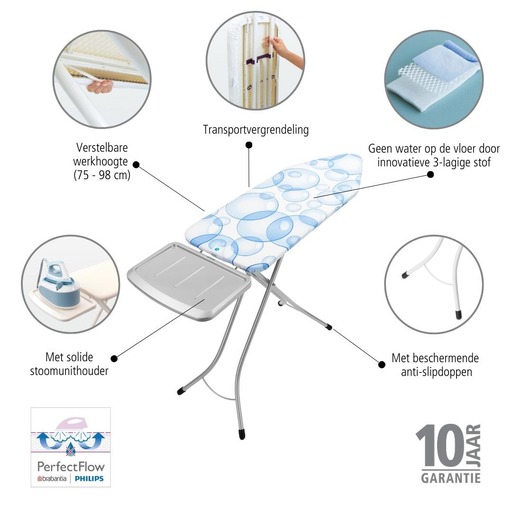 Brabantia PerfectFlow Strijkplank C met stoomunithouder - 124 x 45 cm - Bubbles