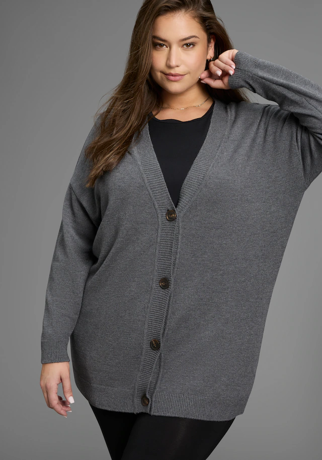 Laura Scott CURVE Strickjacke in kuscheligem Feinstrick und hüftbedeckender Passform - GROSSE GRÖSSE