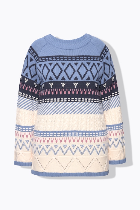 Pullover, Fair Isle, Rundhals, Langarm, Biobaumwolle