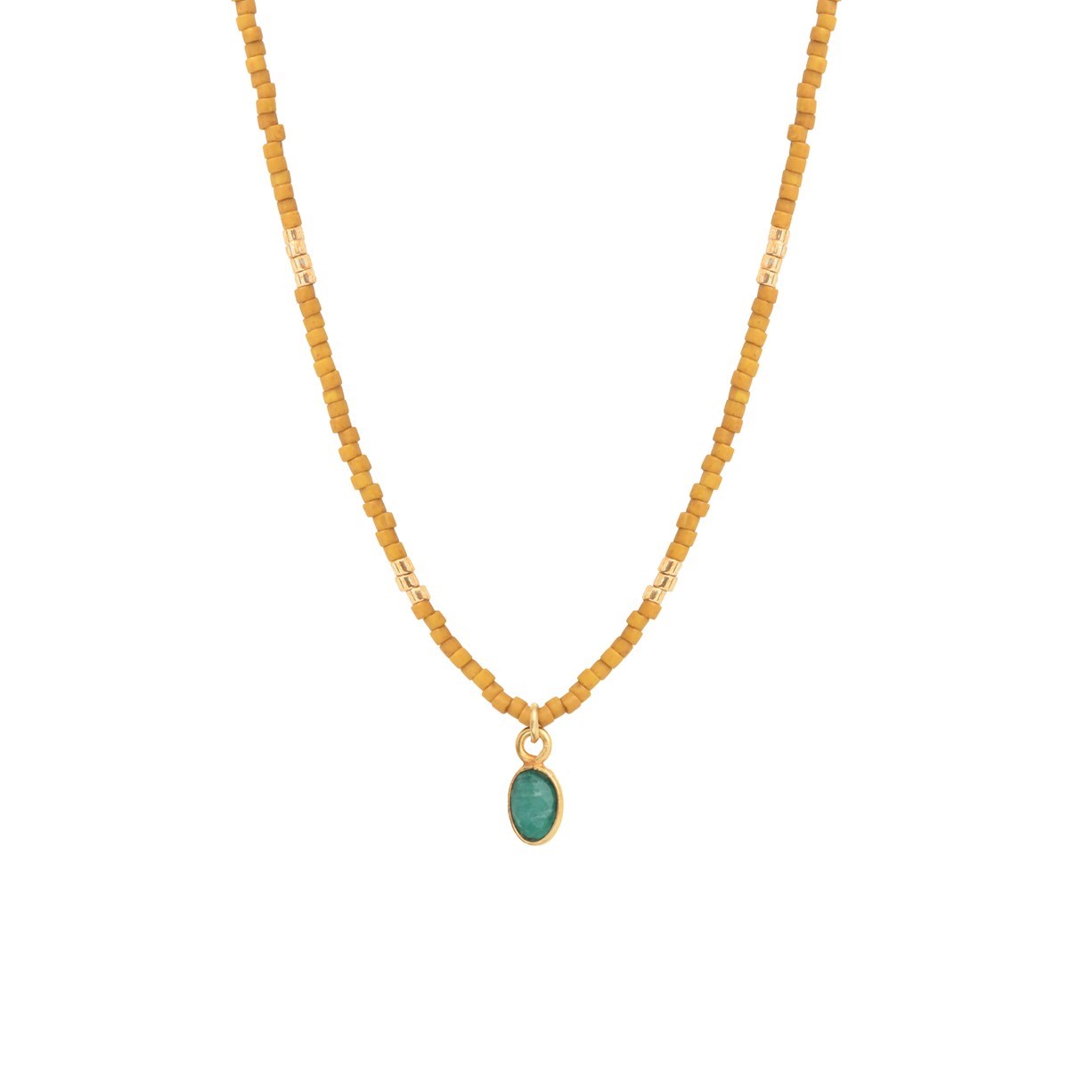 Collier perles miyuki jaune pierre quartz emeraude LITTLE INDIA