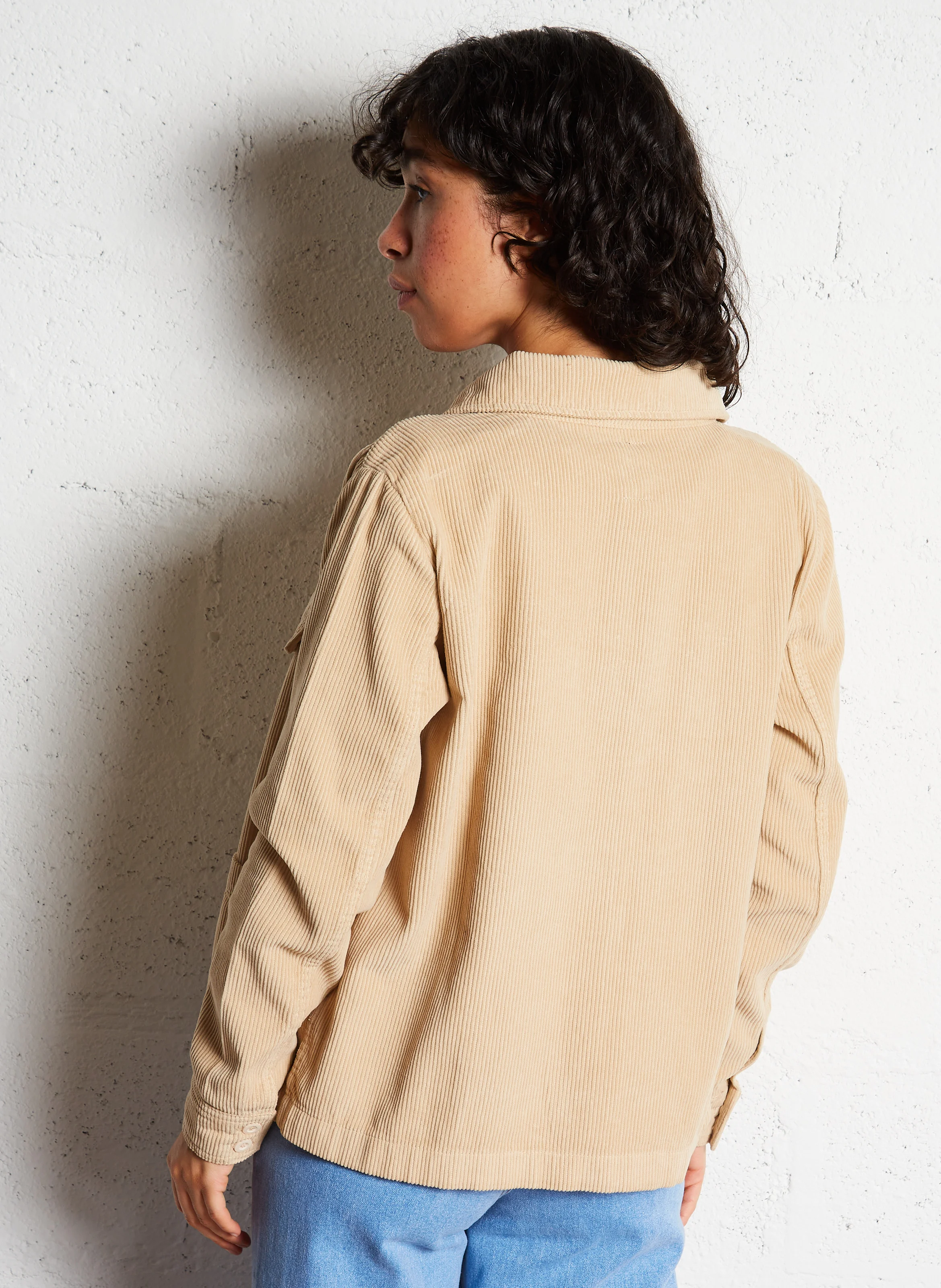 Veste droite col classique en coton | Beige