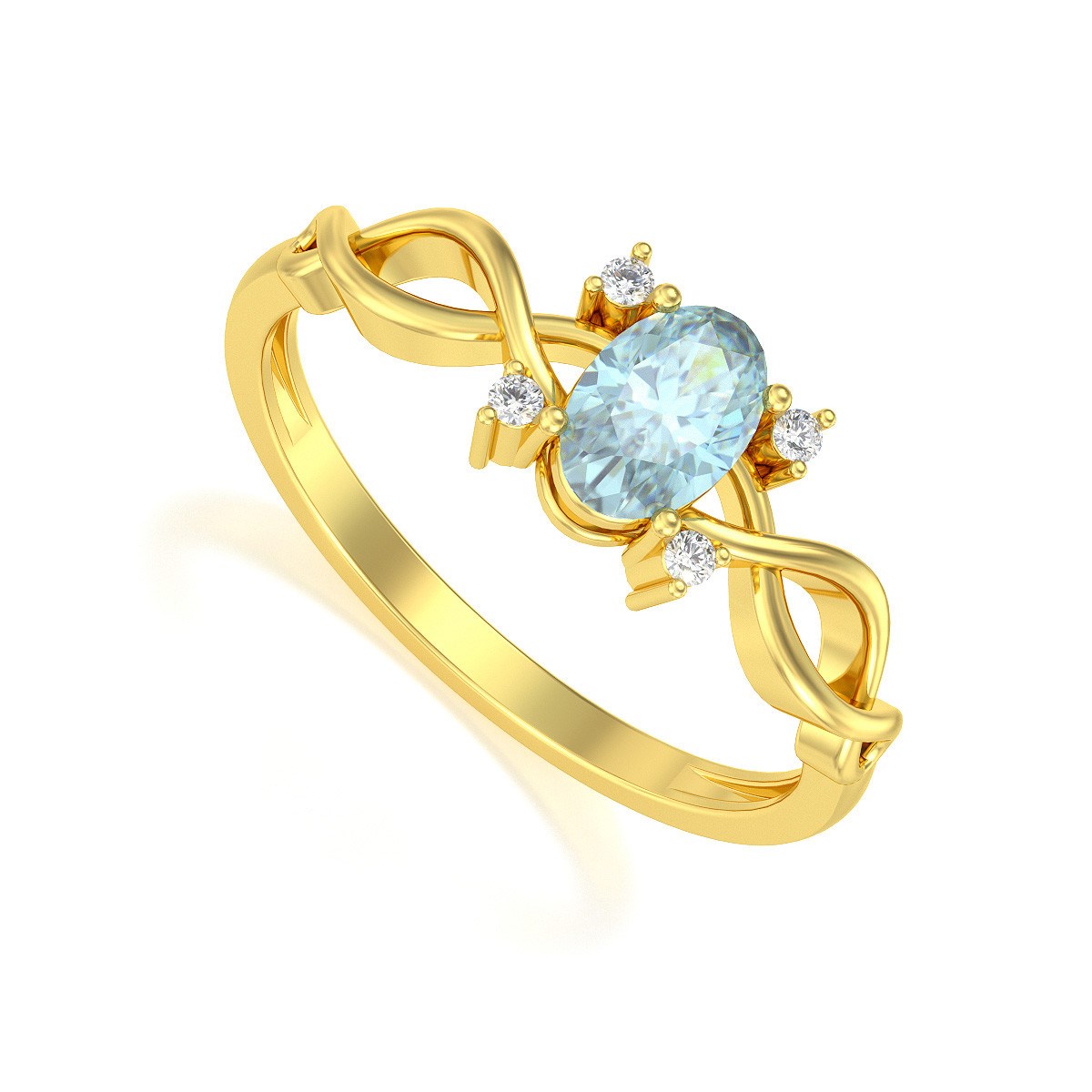 Bague ADEN Or 585 Jaune Aigue-Marine et diamants 1.85grs