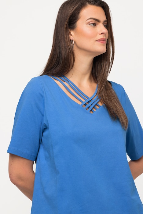 T-Shirt, Zierbänder, Classic, V-Ausschnitt, Halbarm