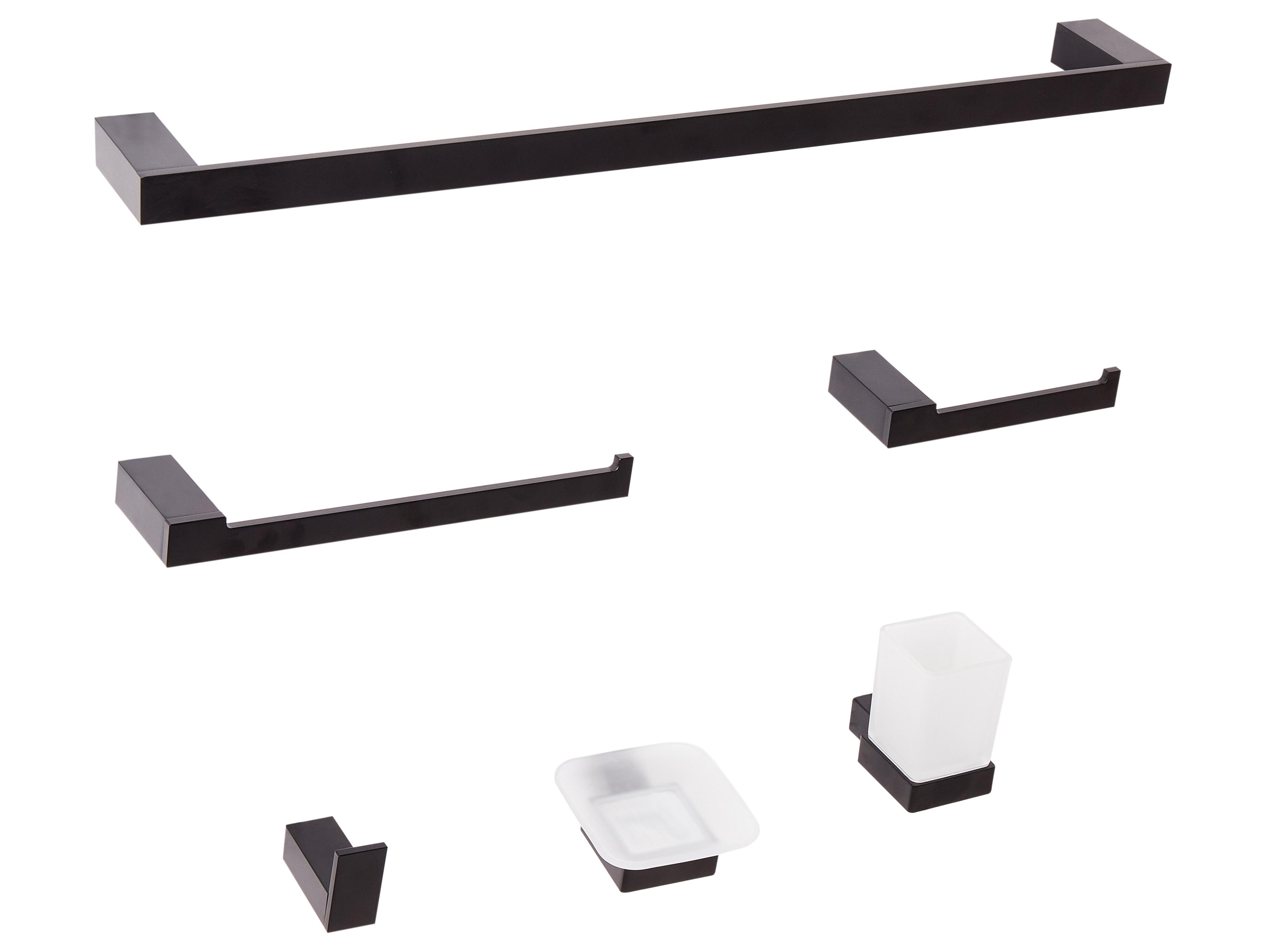 6-delige badkamer hardware set TUMACO met handdoekstangen en -haken Zwart
