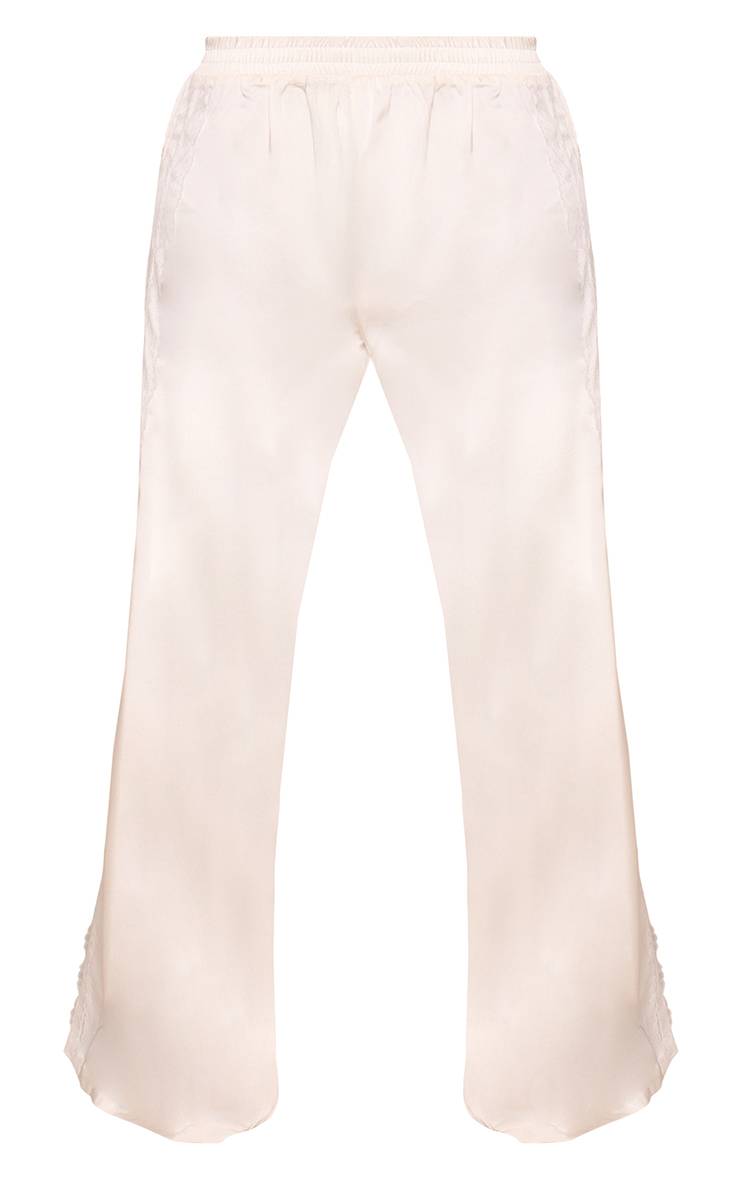 Crème Pantalon Satiné À Empiècement En Dentelle