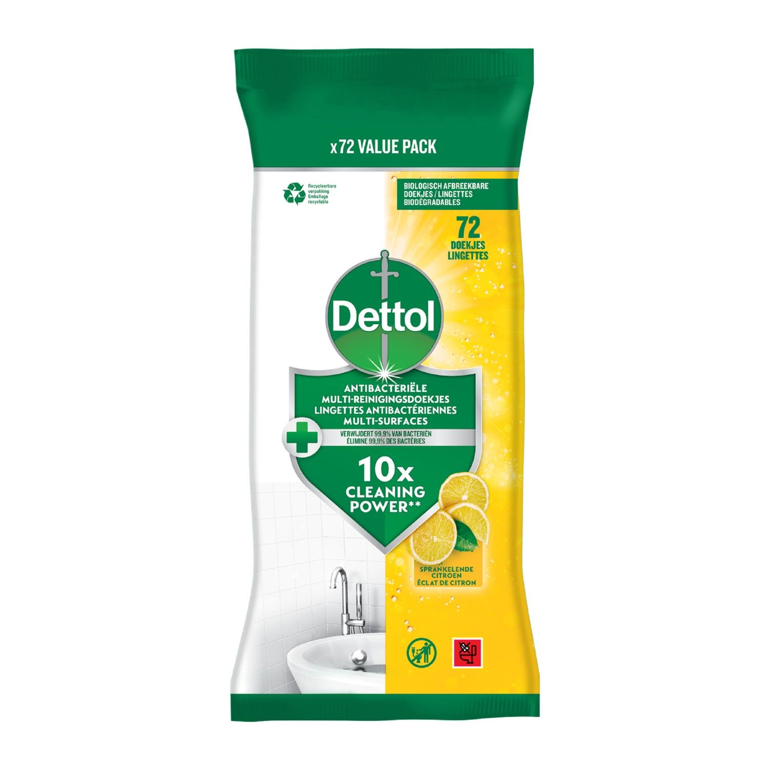 Dettol Desinfecterende Reinigingsdoekjes Citroen (72 stuks)