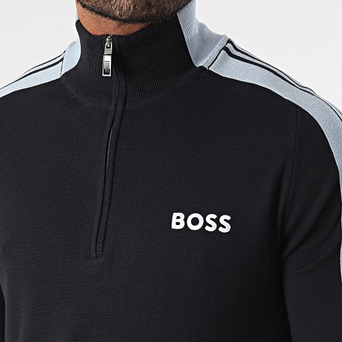 Sweat Col Zippé A Bandes Zolkar 50493769 Bleu Marine Bleu Clair Blanc