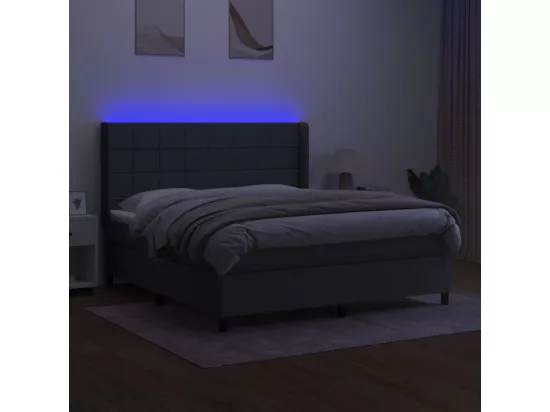 Sommier tapissier et matelas et LED Gris foncé 180x200 cm Tissu