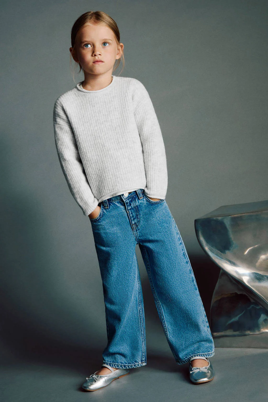 Mango Kids trui lichtgrijs gebreid