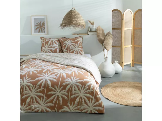 Parure de lit 2 personnes en coton 57 fils imprimé camel 240x220cm