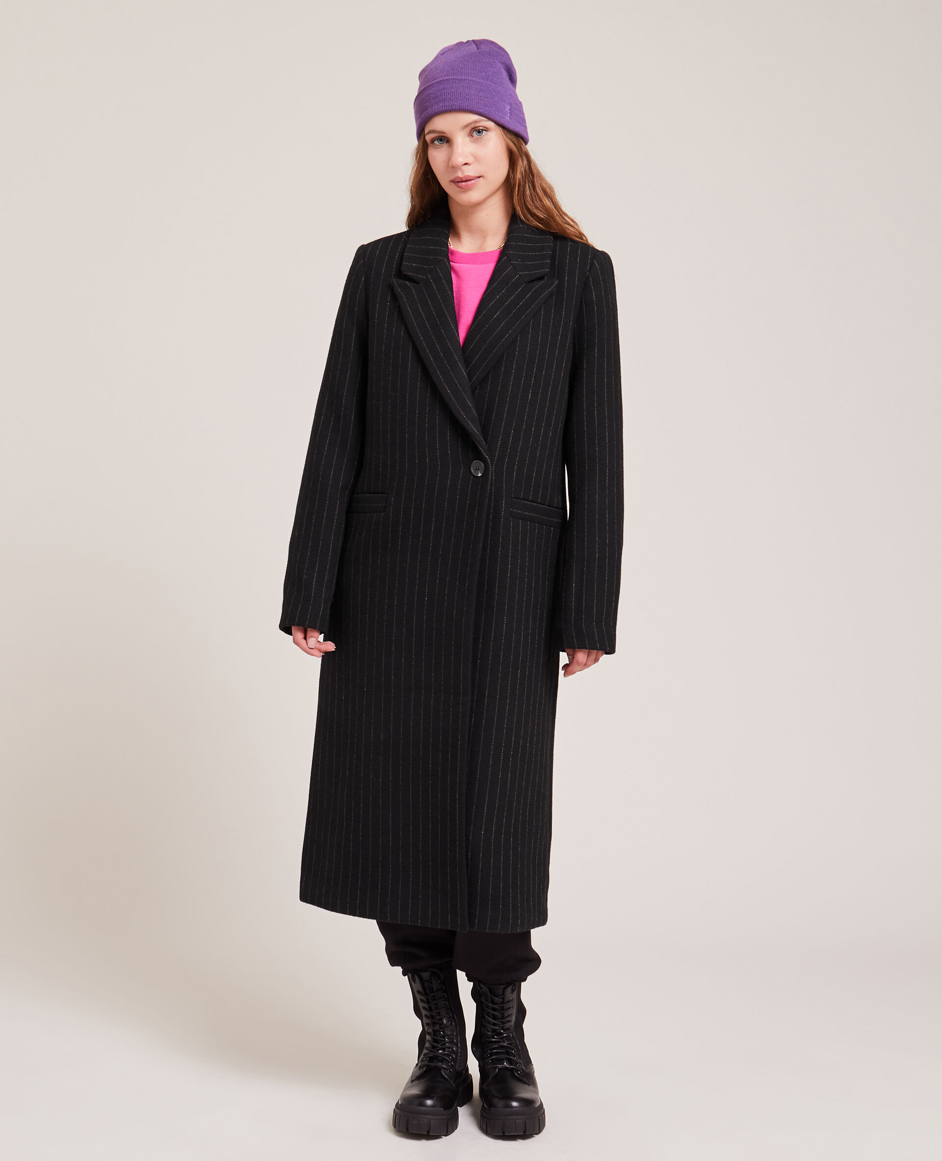Manteau long avec laine - Noir