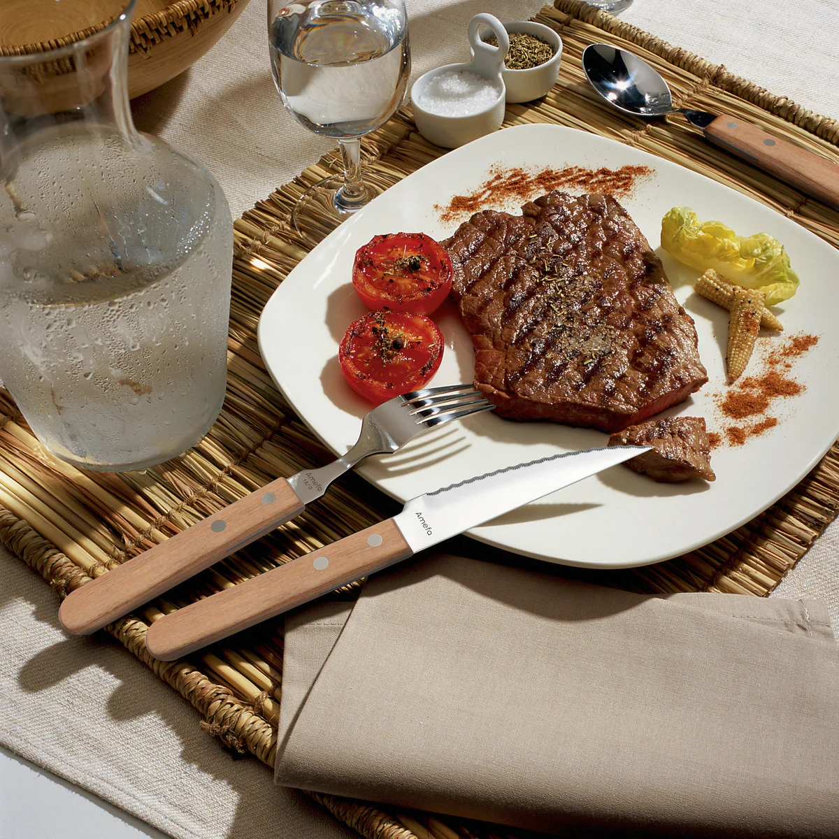 Steak Pizza Bois - Coffret 6 couteaux steak Amefa