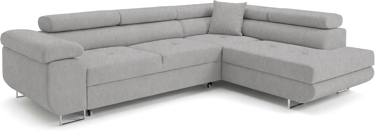 Ecksofa mit Schlaffunktion PASTI L-Form, Sofa Couch mit Bettkasten, 3-Sitzer Eckcouch, Schlafsofa für Wohnzimmer, Big Sofa Couch mit Schlaffunktion (Easy Clean Hellgrau, Ottomane Rechts)