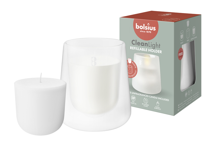 Bolsius Clean Light Starterkit Houder Wit – Incl. Geurloze Navulling (1 stuk)