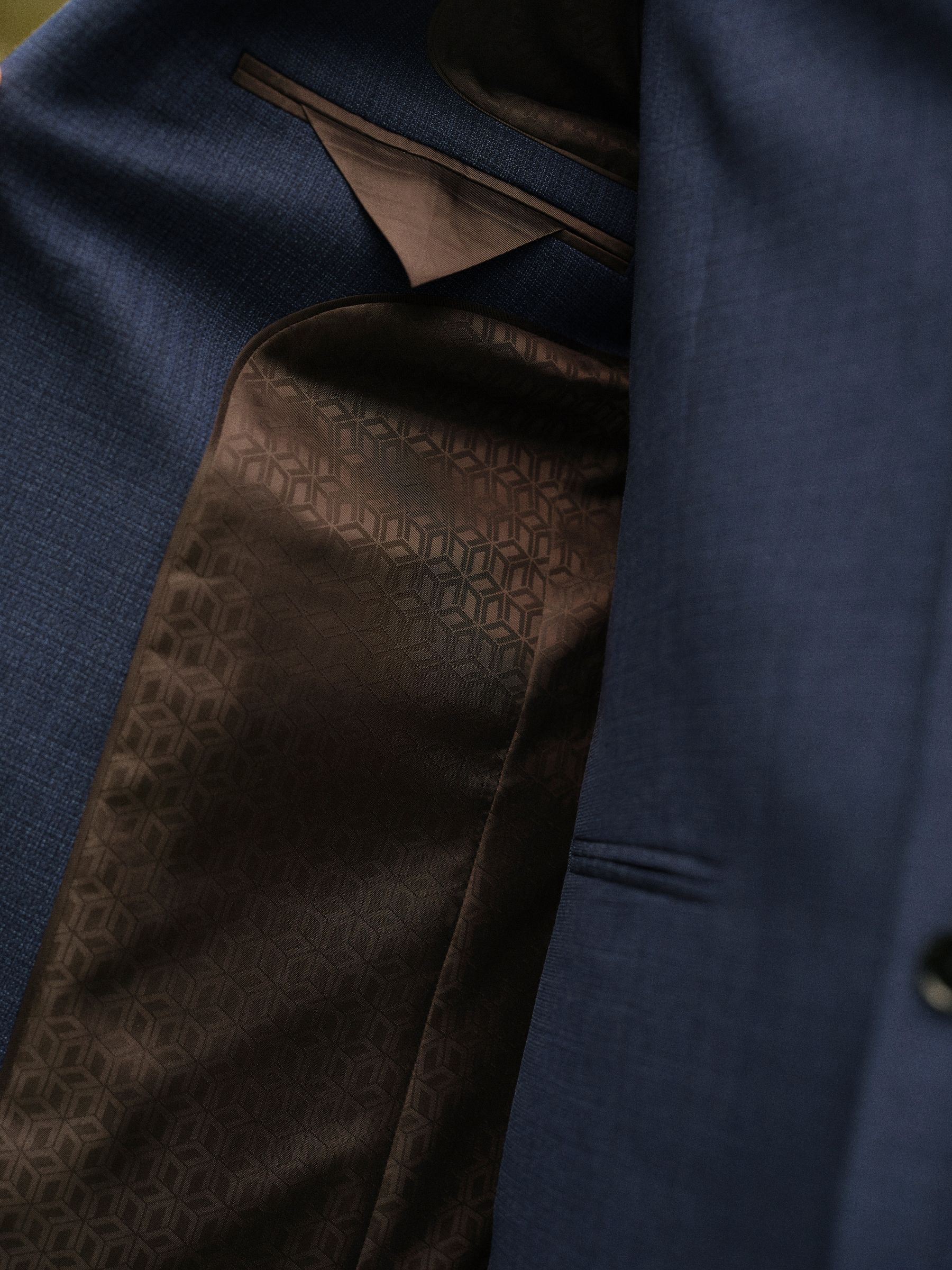 Blauw - Slim Fit - Colbert van wolmix met textuur