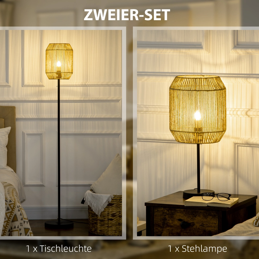 HOMCOM Stehlampen-Set mit E27 Fassung schwarz, beige