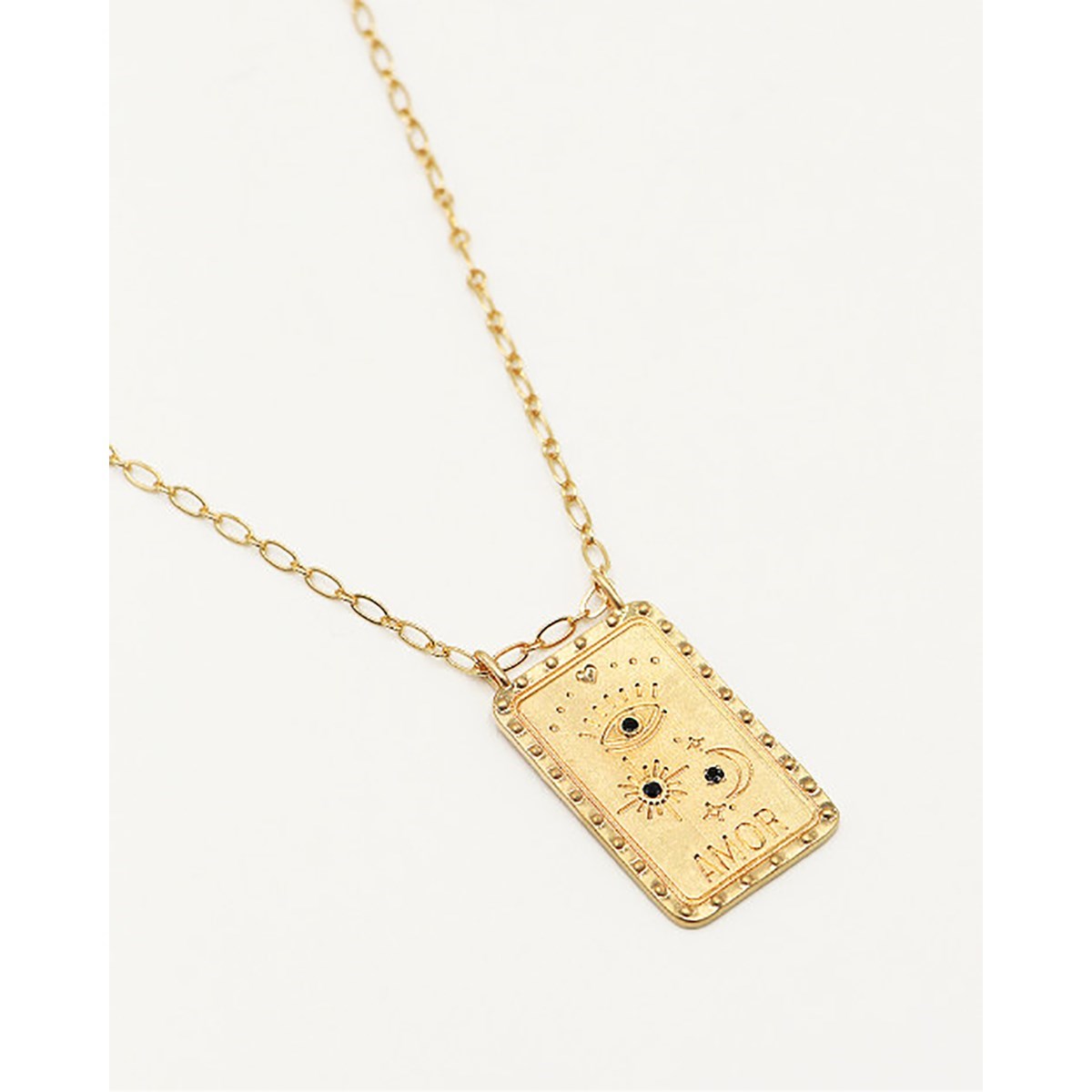 Collier chaine maille classique médaillon plaque zircons noir BUENA VENTURA
