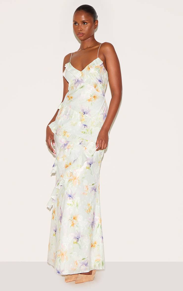 Multicolore Robe Longue À Volants Brodés De Fleurs