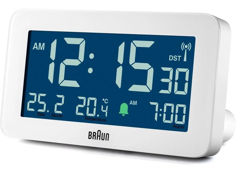 Braun Digitalwecker BC10W-DCF Weiss Digitaler Wecker mit Funksteuerung, Temperaturanzeige und Schlummerfunktion