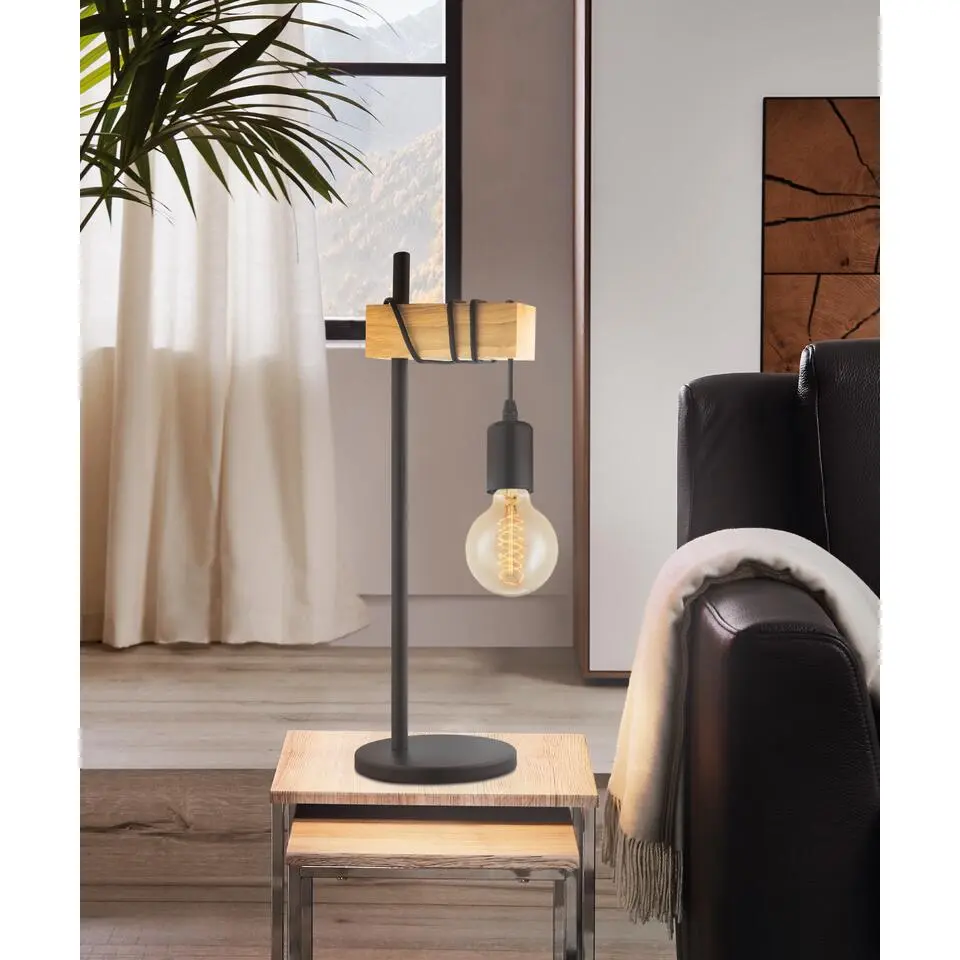 EGLO Townshend Tafellamp - E27 - 50 cm - Zwart/Bruin