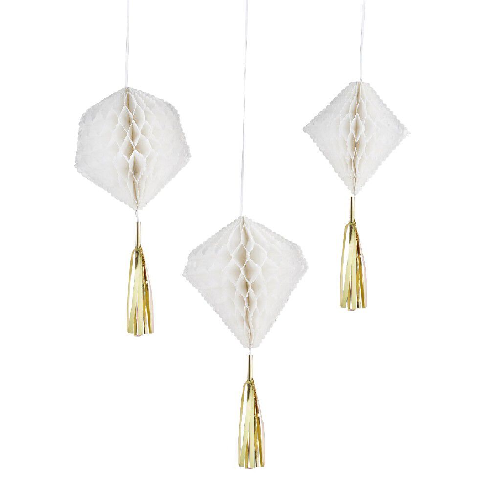 Suspension en papier blanc de forme géométrique x 3