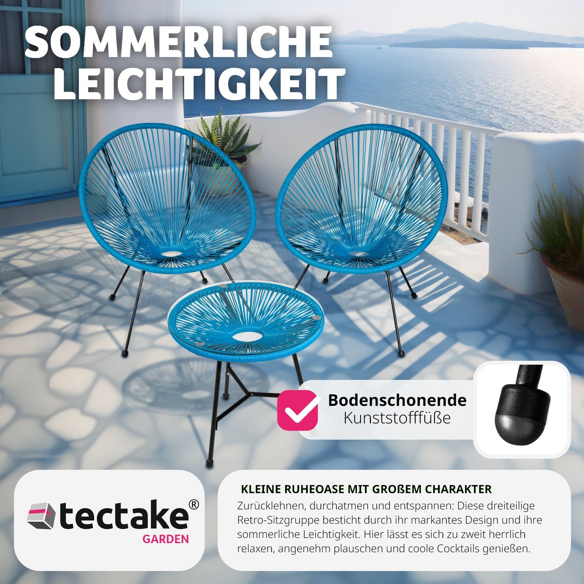 Santana tuinstoelen met tafel, tectake retrodesign in Acapulco-stijl, stoeldraagvermogen 120 kg